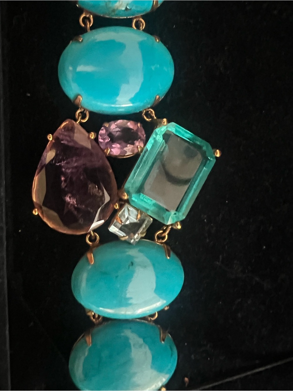Bounkit Turquoise Amethyst and Topaz Gold-Plated Statement Bracelet - Picture 6 of 10